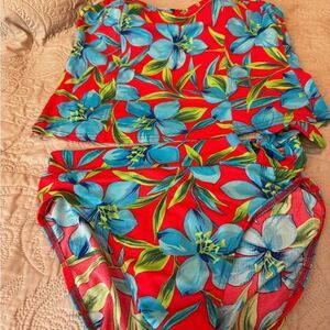 St. John's Bay Red and Blue Floral Swimsuit